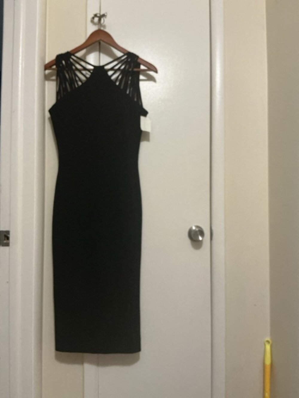 Black Bodycon Midi Dress Cage Shoulders